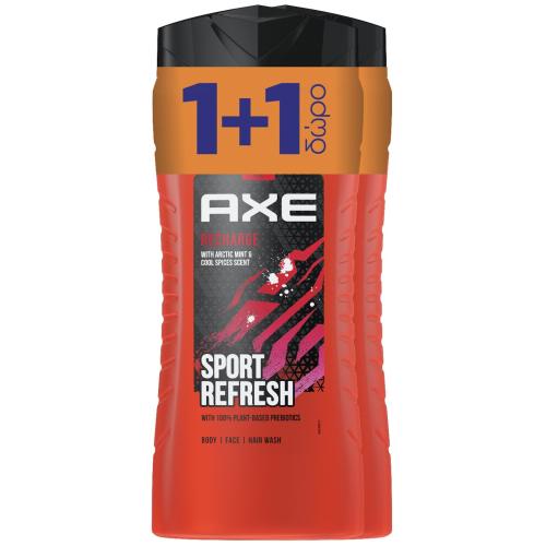Axe Πακέτο Προσφοράς Recharge Sport Refresh 3 in 1 Shower Gel Ανδρικό Δροσιστικό Αφρόλουτρο Ιδανικό για Πρόσωπο, Σώμα & Μαλλιά 2x400ml
